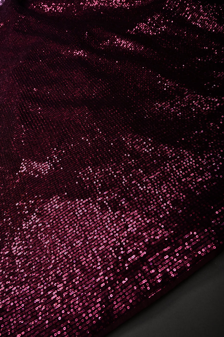 Wine Full Sequins Embellished on Net Partywear Saree | SHOBITAM