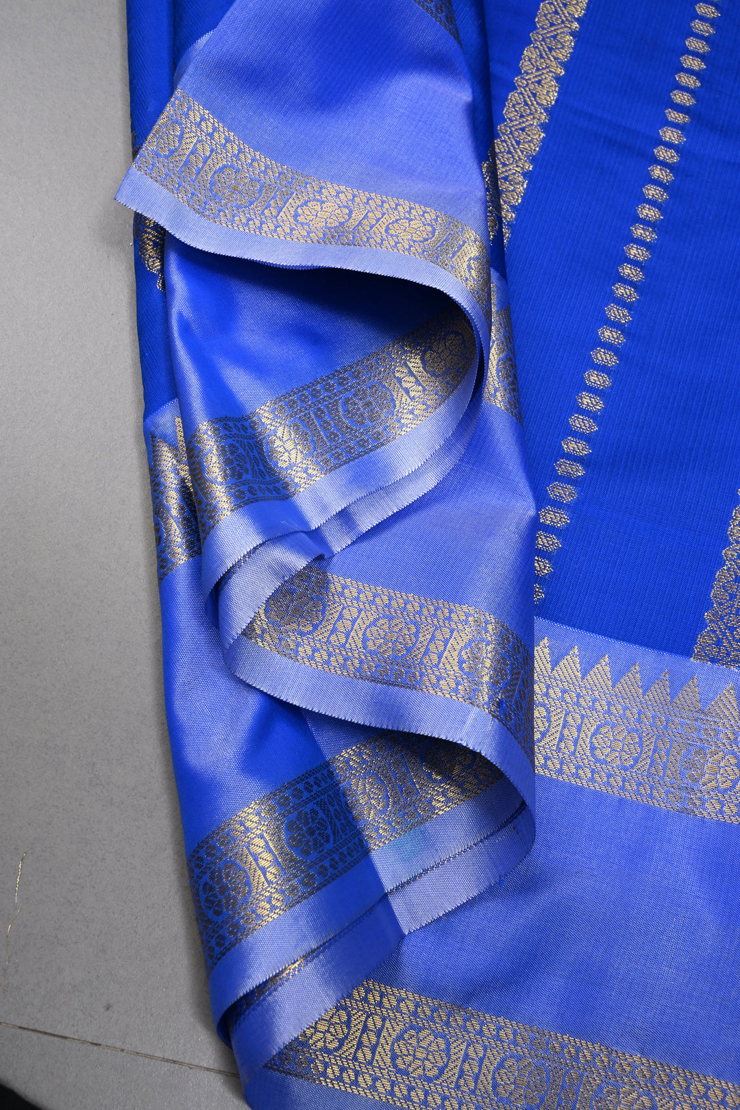 Royal Blue Kanjivaram Soft Semi Silk Saree with Ornate Zari Stripes and Rettaipet Zari Border | SHOBITAM