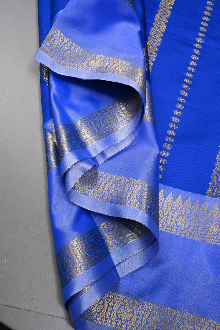 Royal Blue Kanjivaram Soft Semi Silk Saree with Ornate Zari Stripes and Rettaipet Zari Border | SHOBITAM