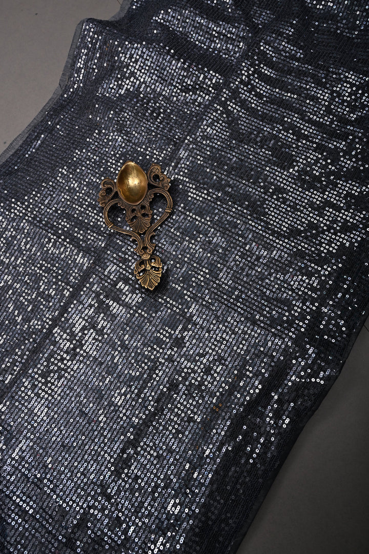 Gray Full Sequins Embellished on Net Partywear Saree | SHOBITAM