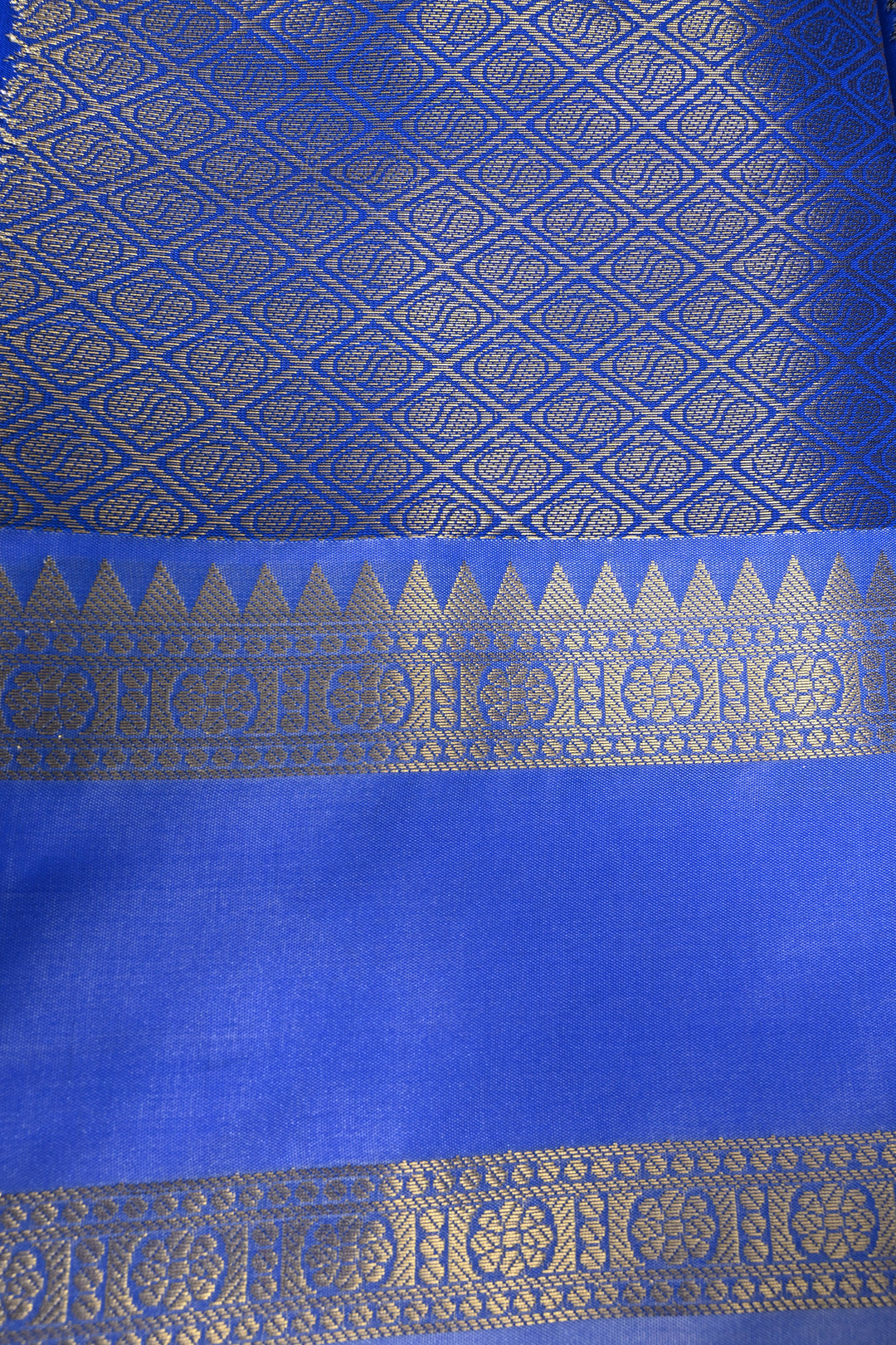 Royal Blue Kanjivaram Soft Semi Silk Saree with Ornate Zari Stripes and Rettaipet Zari Border | SHOBITAM