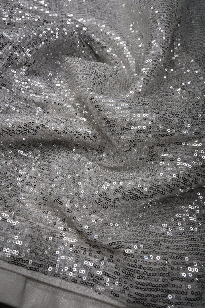 Ivory Full Sequins Embellished on Net Partywear Saree | SHOBITAM