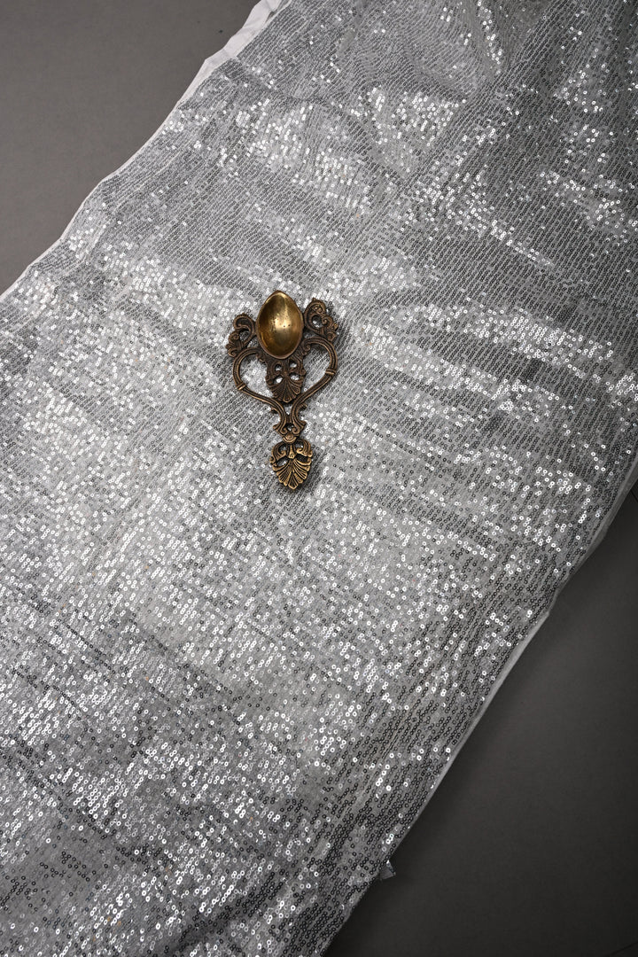 Ivory Full Sequins Embellished on Net Partywear Saree | SHOBITAM