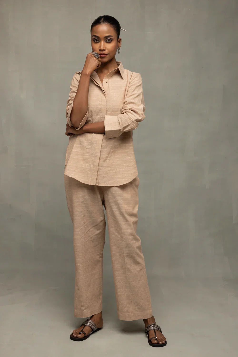 Beige Pure South Cotton Co-ord Set | SHOBITAM