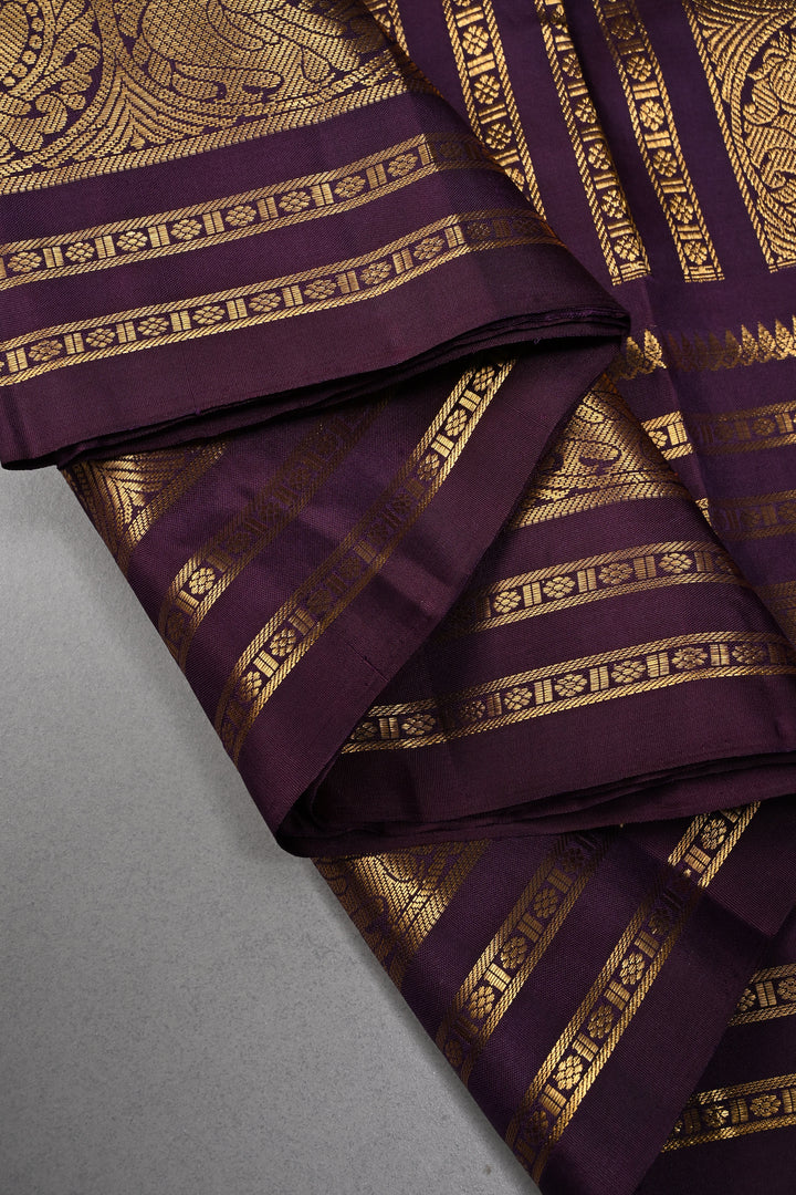 Lavender Pure Gadwal Silk Saree with Horizontal Zari Stripes and Butta,Contrast Zari Border | SILK MARK CERTIFIED