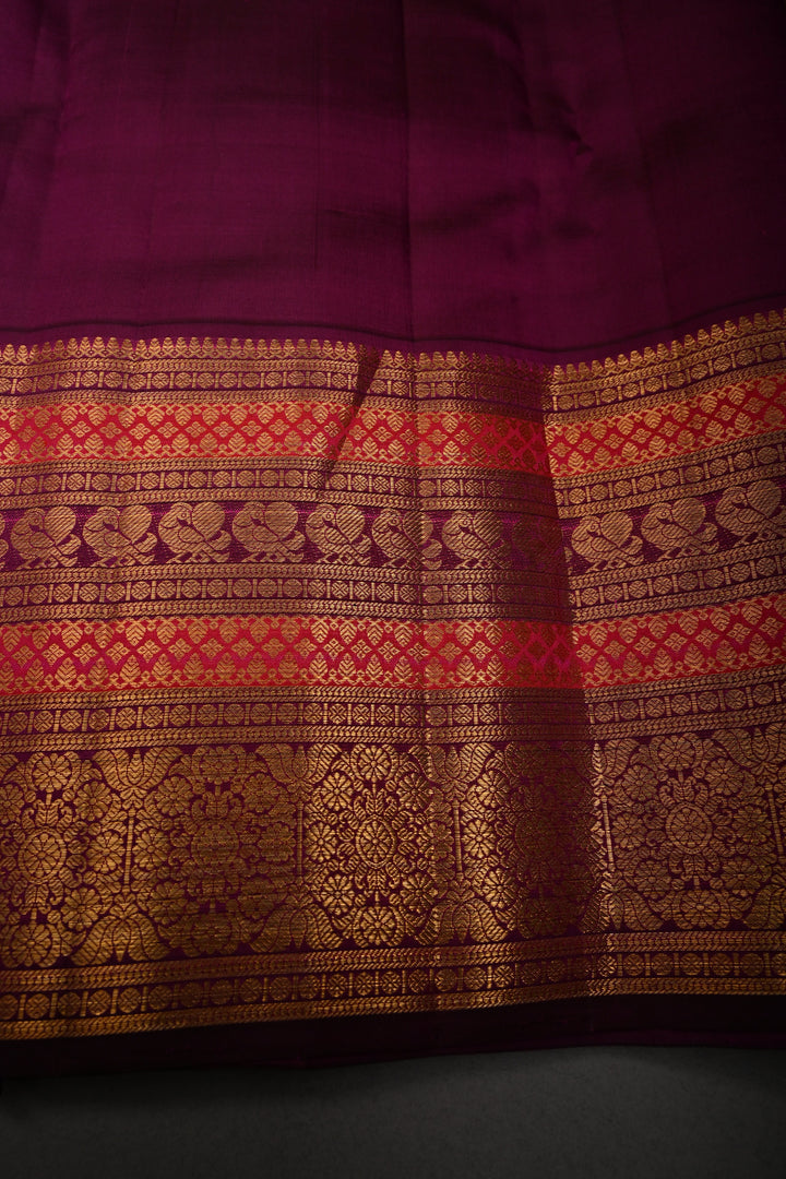 Chartreuse Korvai Pure Gadwal Silk Saree with Floral Zari Buttas and Contrast Zari Border | SILK MARK CERTIFIED | SHOBITAM