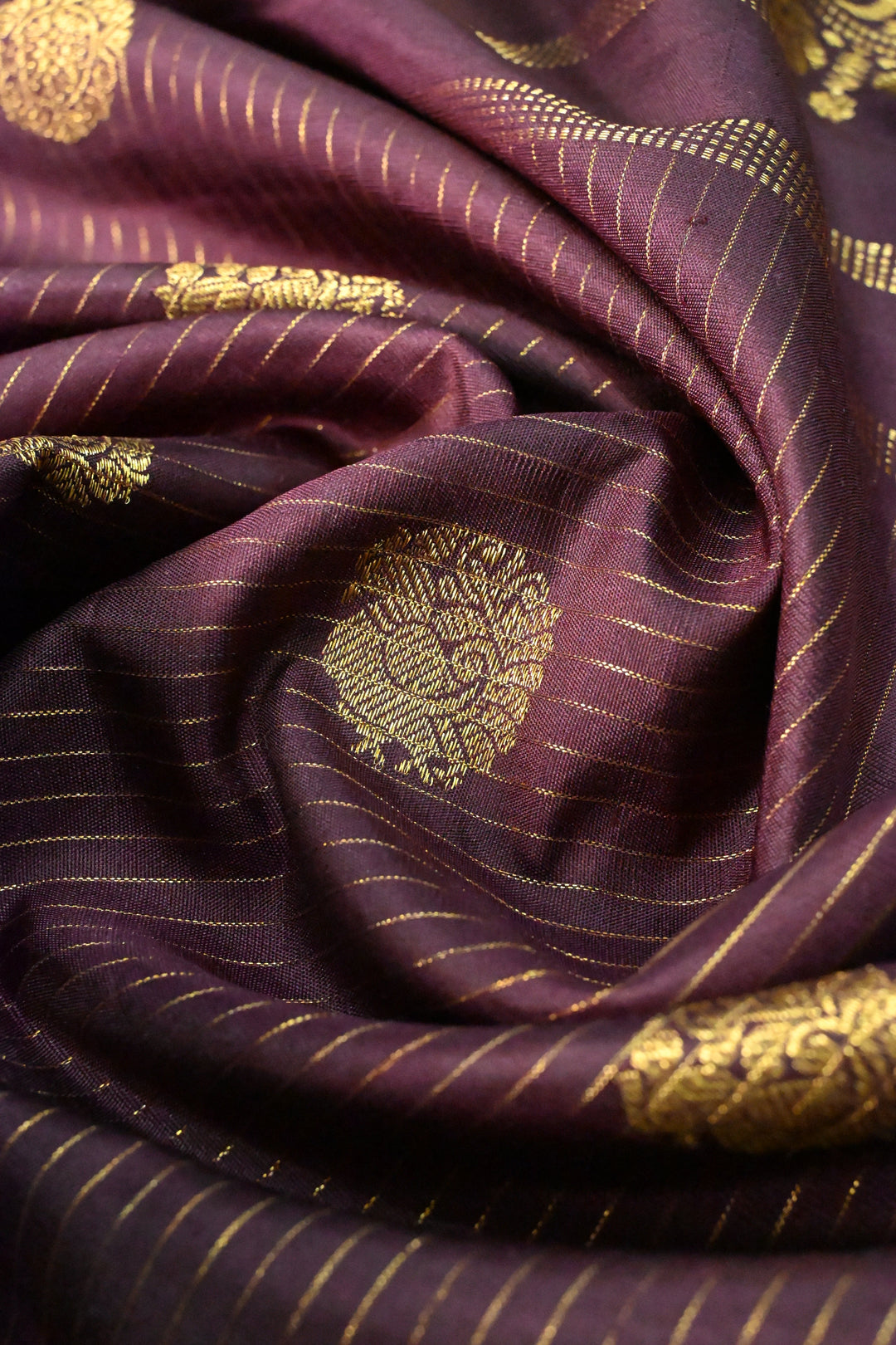 Coffee Brown  Vairaoosi Zari Stripes on Pure Gadwal Silk Saree with Zari Buttas and Wide Zari Border | SILK MARK CERTIFIED | SHOBITAM