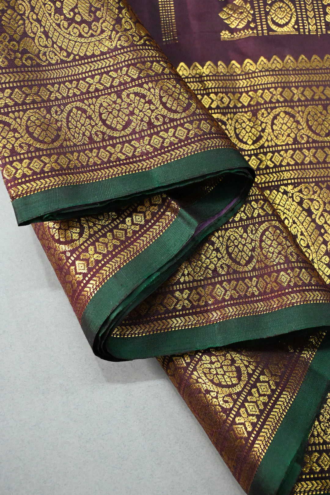 Coffee Brown  Vairaoosi Zari Stripes on Pure Gadwal Silk Saree with Zari Buttas and Wide Zari Border | SILK MARK CERTIFIED | SHOBITAM