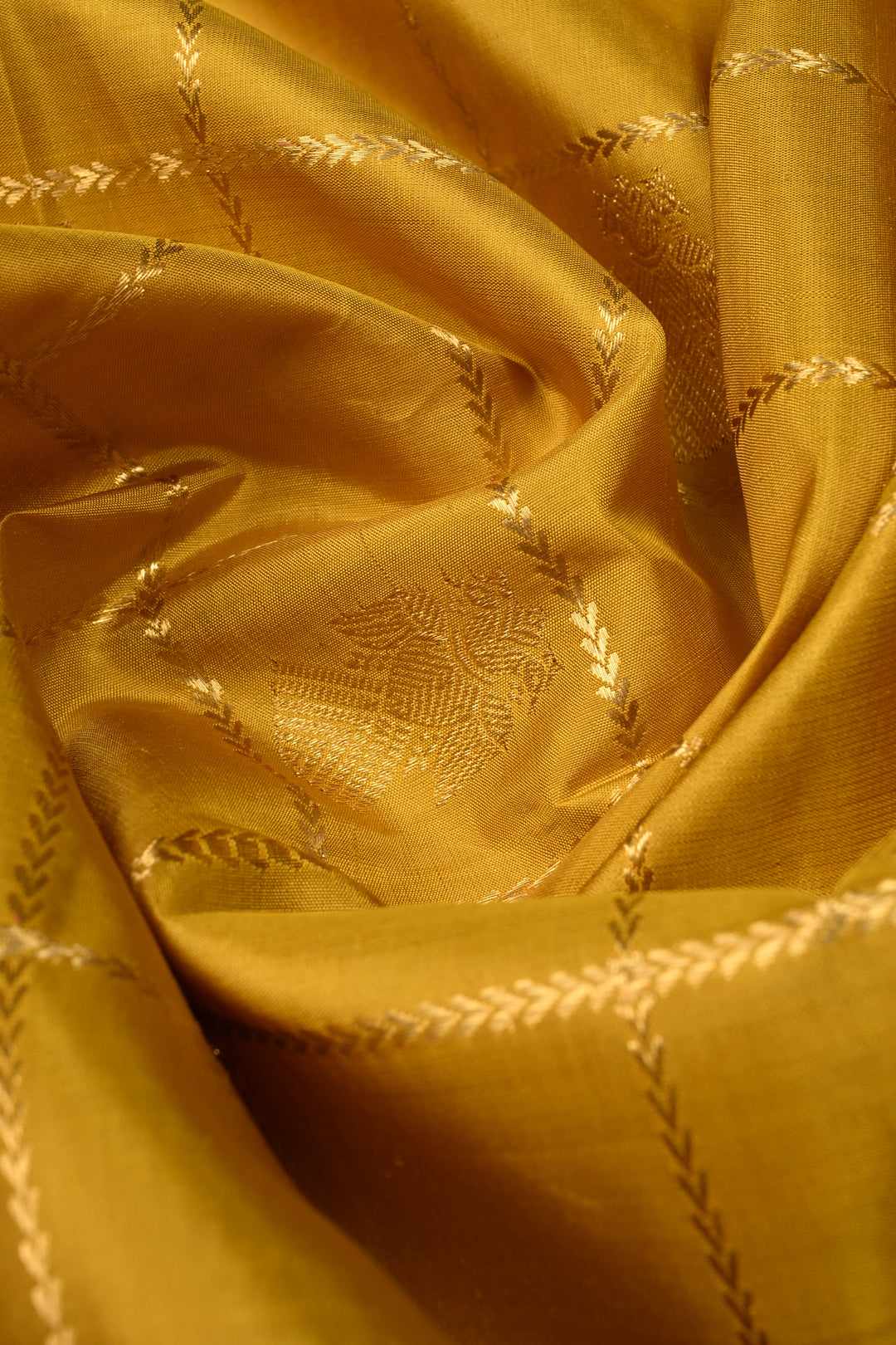 Methi Yellow Zari Checks Korvai Gadwal Silk Saree with Ganda Berunda Zari Buttas and Contrast Zari Border | SILK MARK CERTIFIED | SHOBITAM