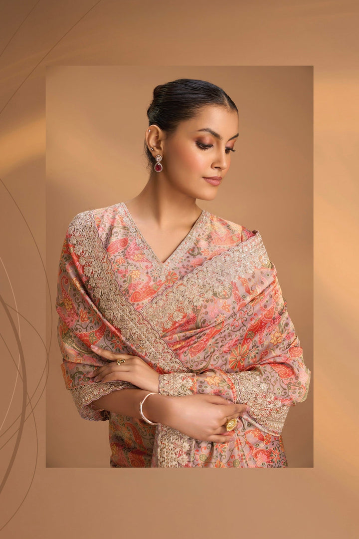 Vegan Tissue Saree with Digital Print and Cord Pitta Embroidery Border, No Blouse Piece