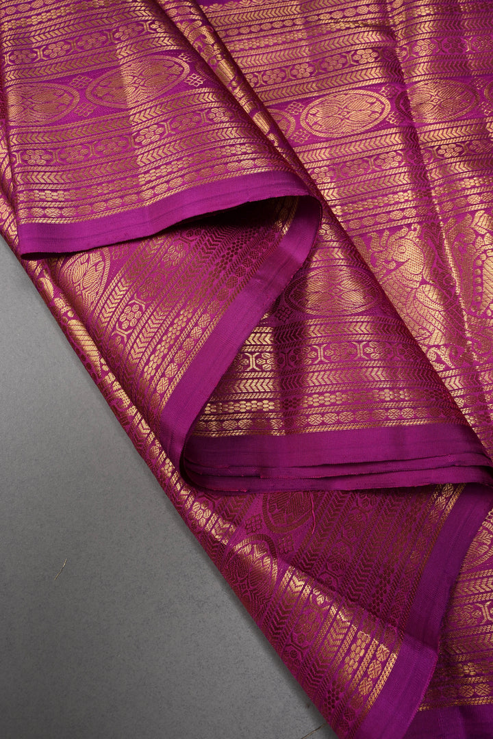 Frost Pink Gadwal Silk Saree with Zari Buttas and Wide Zari Border | SILK MARK CERTIFIED | SHOBITAM