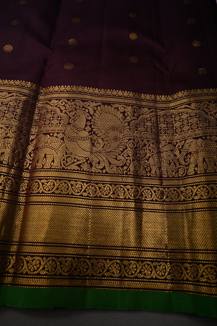 Thistle Pink Korvai Pure Gadwal Silk Saree with Zari Buttas and Contrast Wide Zari Border | SILK MARK CERTIFIED | SHOBITAM