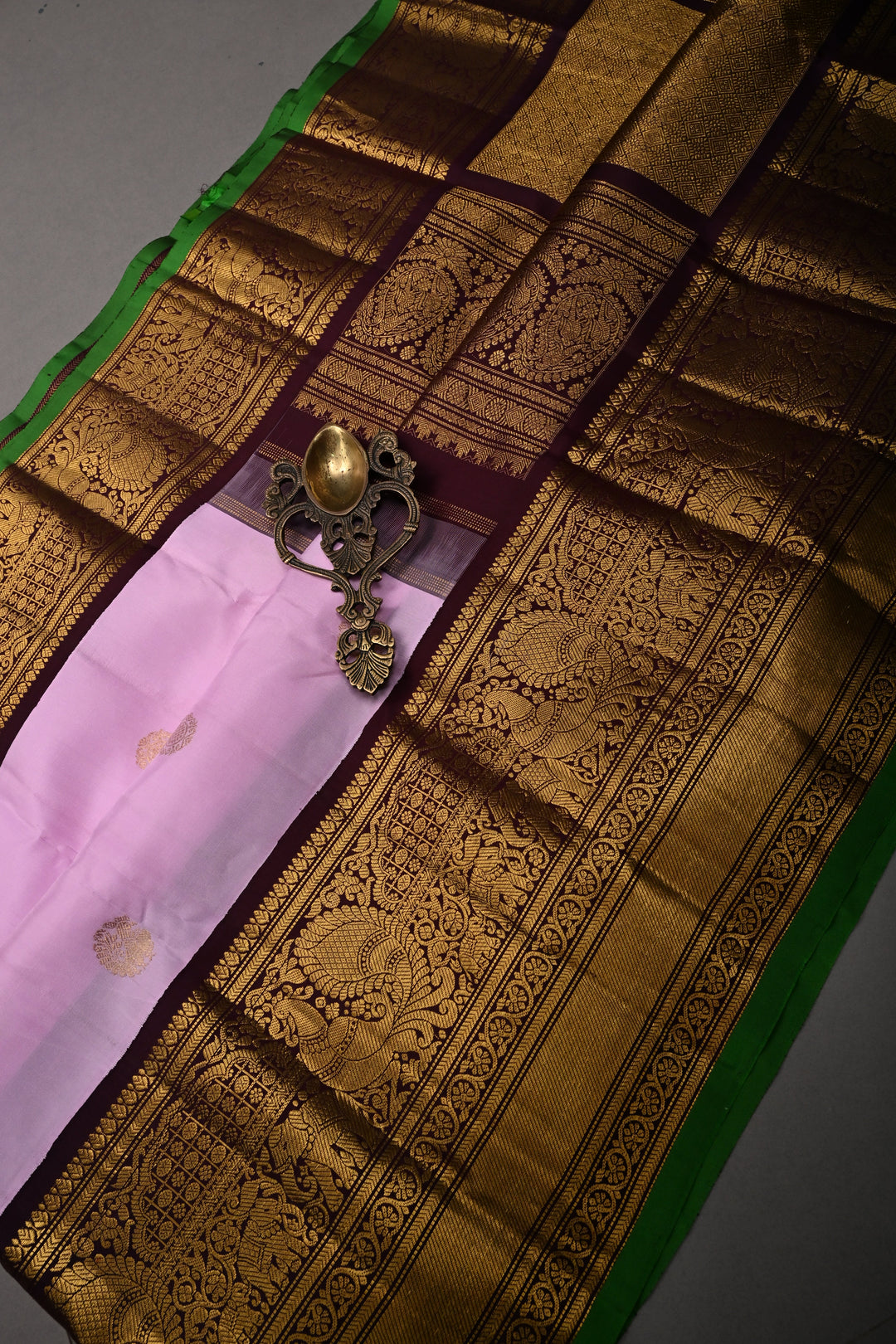 Thistle Pink Korvai Pure Gadwal Silk Saree with Zari Buttas and Contrast Wide Zari Border | SILK MARK CERTIFIED | SHOBITAM