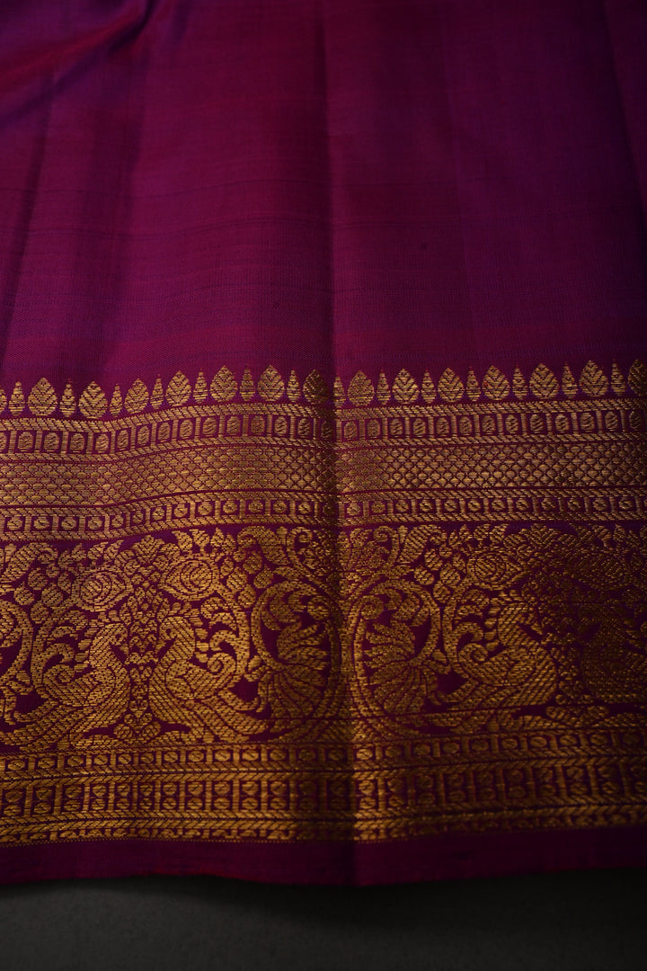 Deep Magenta Pure Kanjivaram Silk Saree with Zari Stripes and Zari Border | SILK MARK CERTIFIED | SHOBITAM