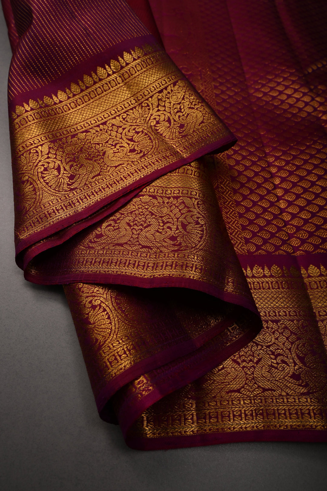 Deep Magenta Pure Kanjivaram Silk Saree with Zari Stripes and Zari Border | SILK MARK CERTIFIED | SHOBITAM
