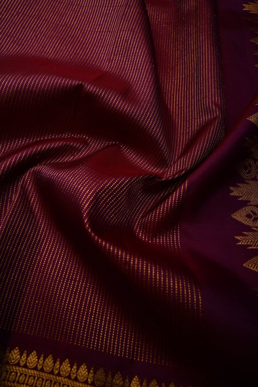 Deep Magenta Pure Kanjivaram Silk Saree with Zari Stripes and Zari Border | SILK MARK CERTIFIED | SHOBITAM