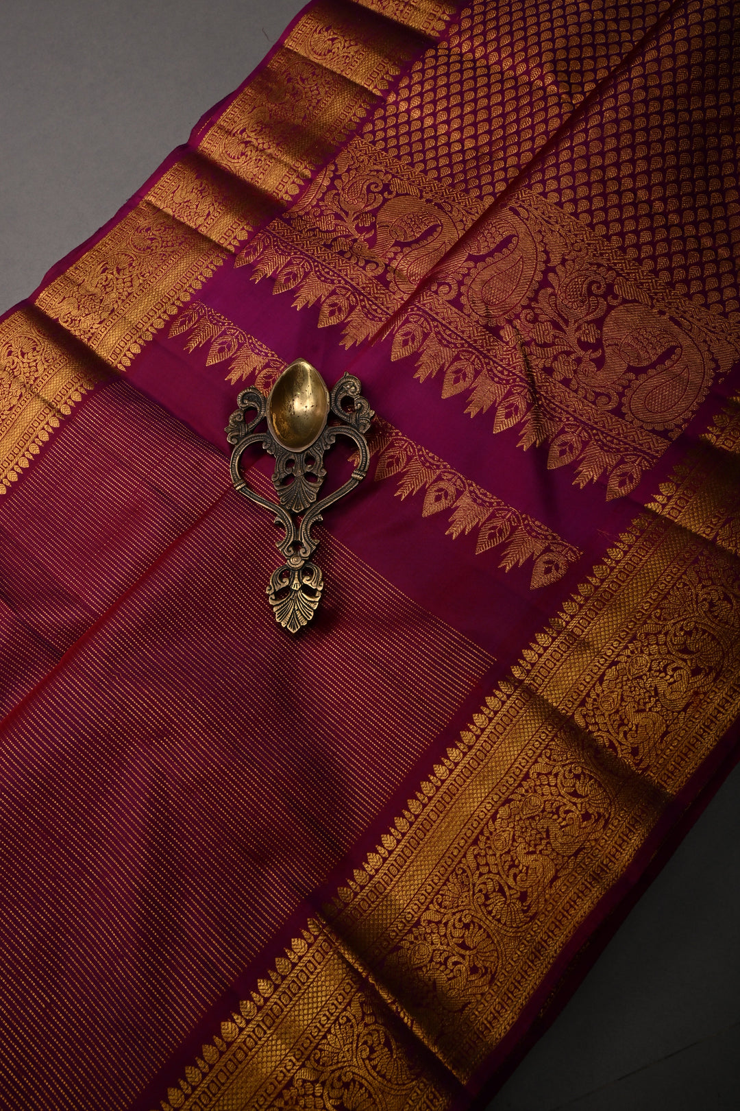 Deep Magenta Pure Kanjivaram Silk Saree with Zari Stripes and Zari Border | SILK MARK CERTIFIED | SHOBITAM