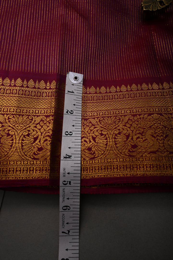 Deep Magenta Pure Kanjivaram Silk Saree with Zari Stripes and Zari Border | SILK MARK CERTIFIED | SHOBITAM