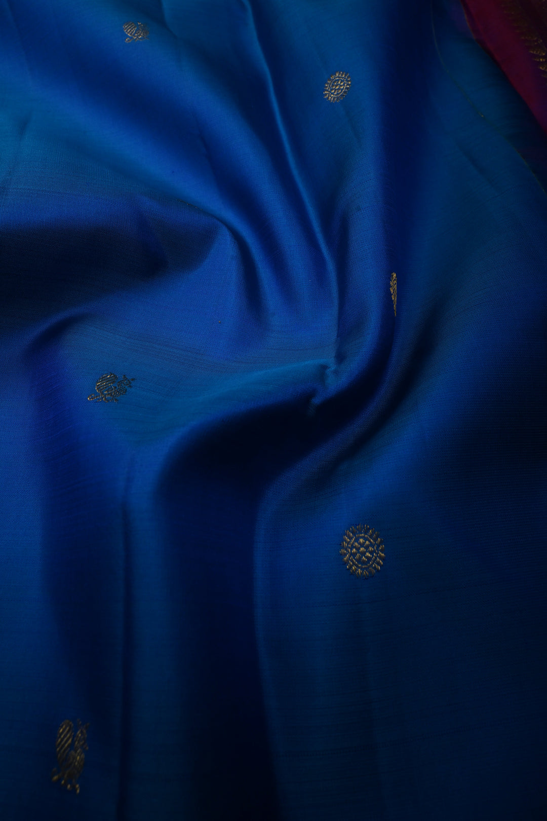 MS Blue Pure Kanjivaram Silk Saree with Zari Buttas and Annapakashi Buttas on Red Contrast Zari Border | SILK MARK CERTIFIED | SHOBITAM