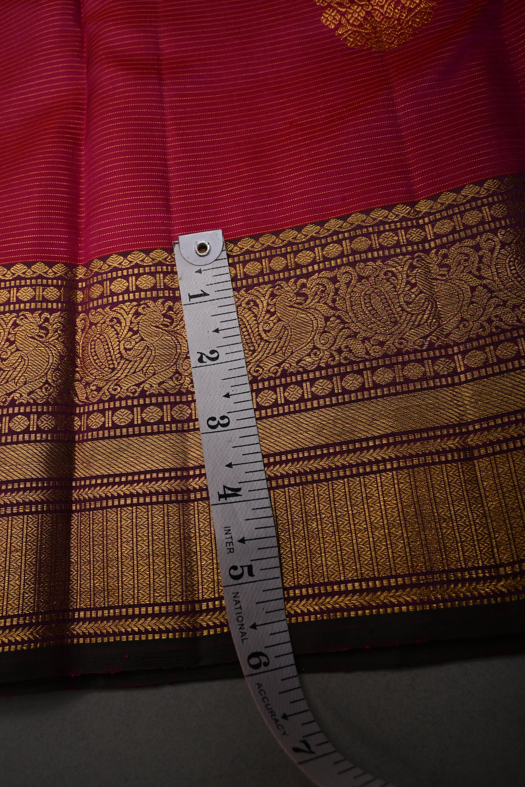 Reddish Pink Vairaoosi Zari Stripes On Pure Kanjivaram Silk Saree with Zari Buttas and Contrast Zari Border | SILK MARK CERTIFIED | SHOBITAM