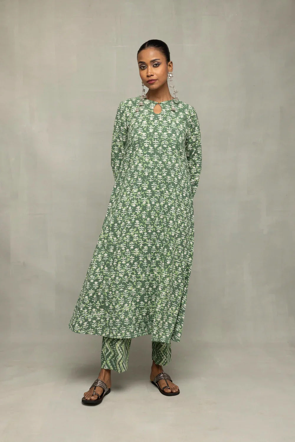 Green Pure Cotton Floral Block Print Co-Ord Set | SHOBITAM
