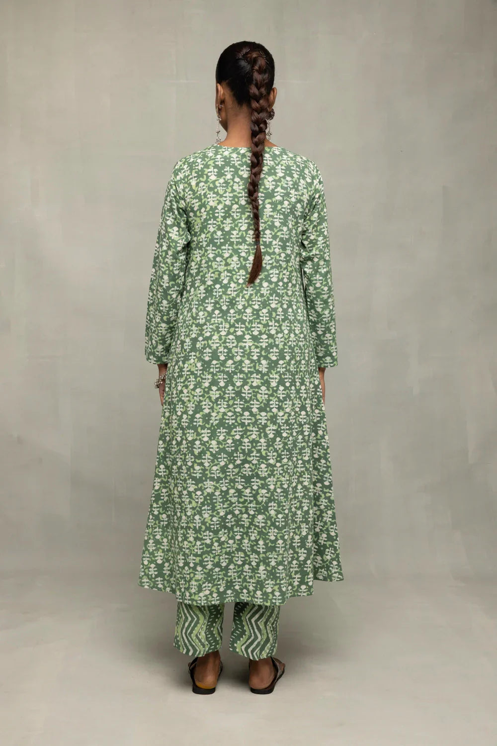 Green Pure Cotton Floral Block Print Co-Ord Set | SHOBITAM