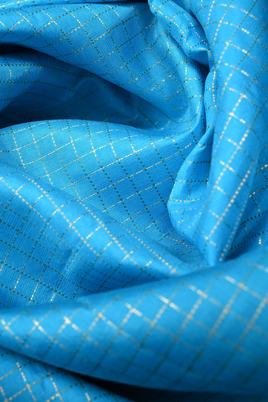 Cyan Pure Kanjivaram Soft Silk Saree with Podi-Kattam Zari Checks and Contrast Rettiapet Zari Border | SILK MARK CERTIFIED | SHOBITAM