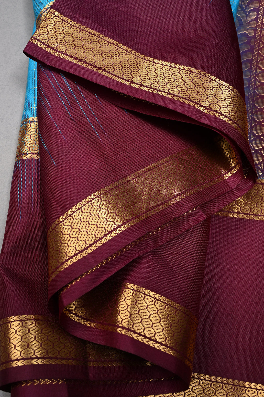 Cyan Pure Kanjivaram Soft Silk Saree with Podi-Kattam Zari Checks and Contrast Rettiapet Zari Border | SILK MARK CERTIFIED | SHOBITAM