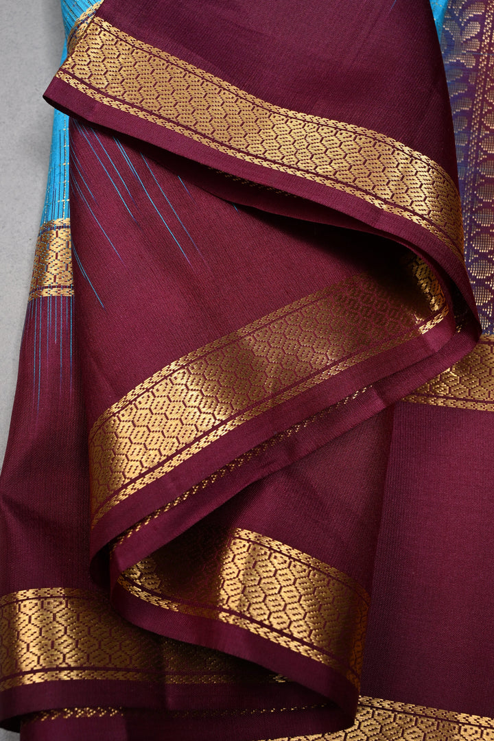 Cyan Pure Kanjivaram Soft Silk Saree with Podi-Kattam Zari Checks and Contrast Rettiapet Zari Border | SILK MARK CERTIFIED | SHOBITAM