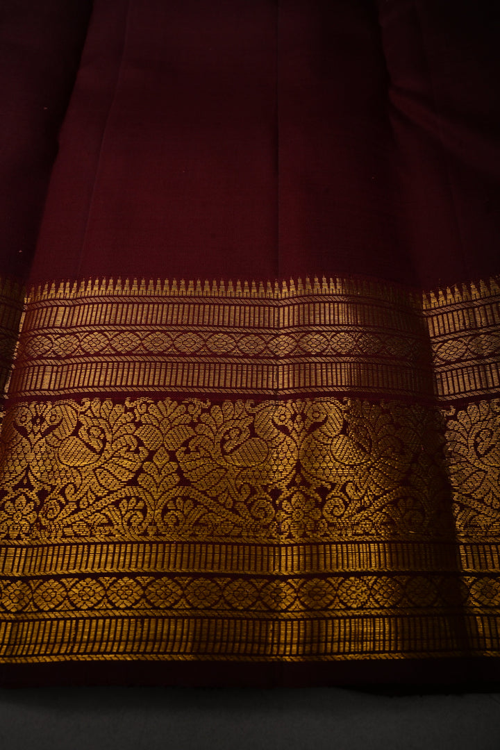 Rust Orange Pure Kanjivaram Silk Saree with Zari Buttas and Contrast Zari Border | SILK MARK CERTIFIED | SHOBITAM