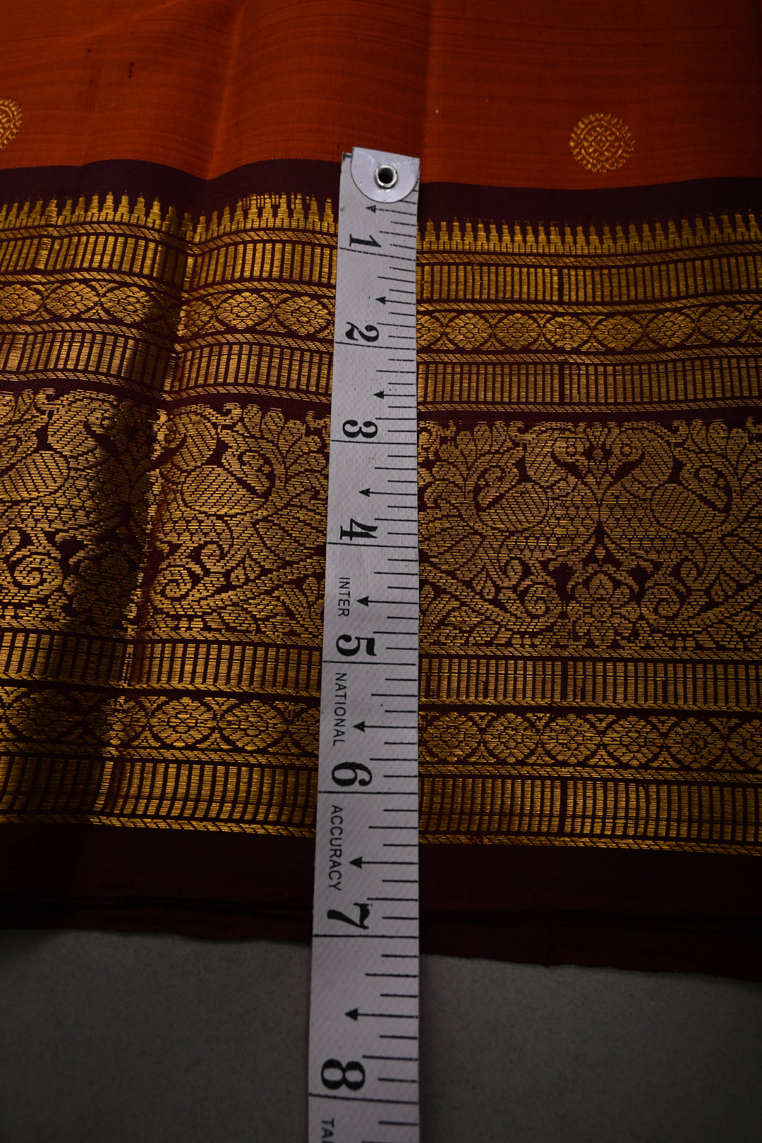 Rust Orange Pure Kanjivaram Silk Saree with Zari Buttas and Contrast Zari Border | SILK MARK CERTIFIED | SHOBITAM