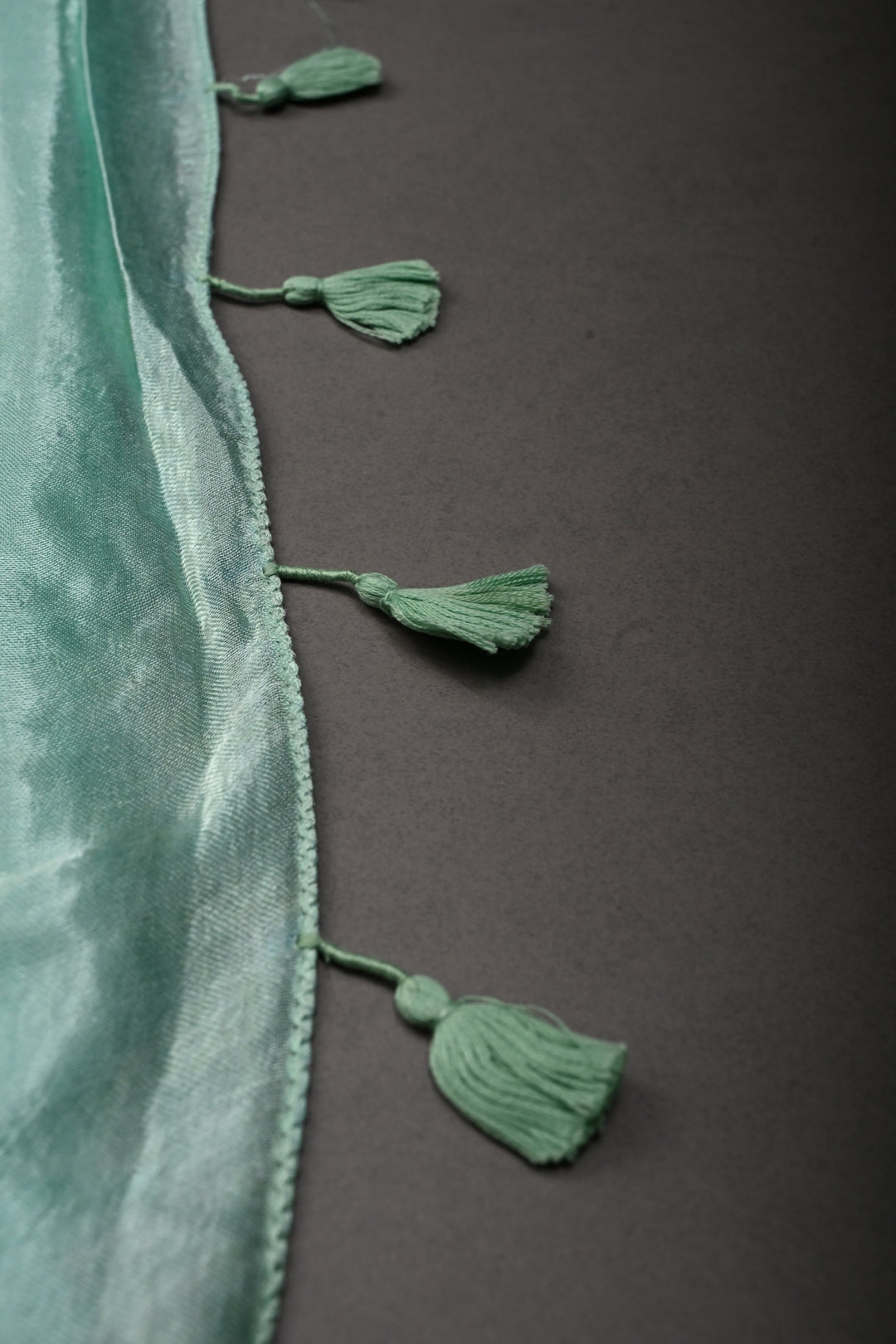 Mint Borderless Modal Silk Saree with Lagda Patta Crushed Pallu | SHOBITAM