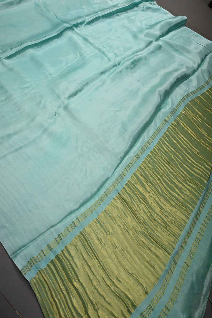 Mint Borderless Modal Silk Saree with Lagda Patta Crushed Pallu | SHOBITAM