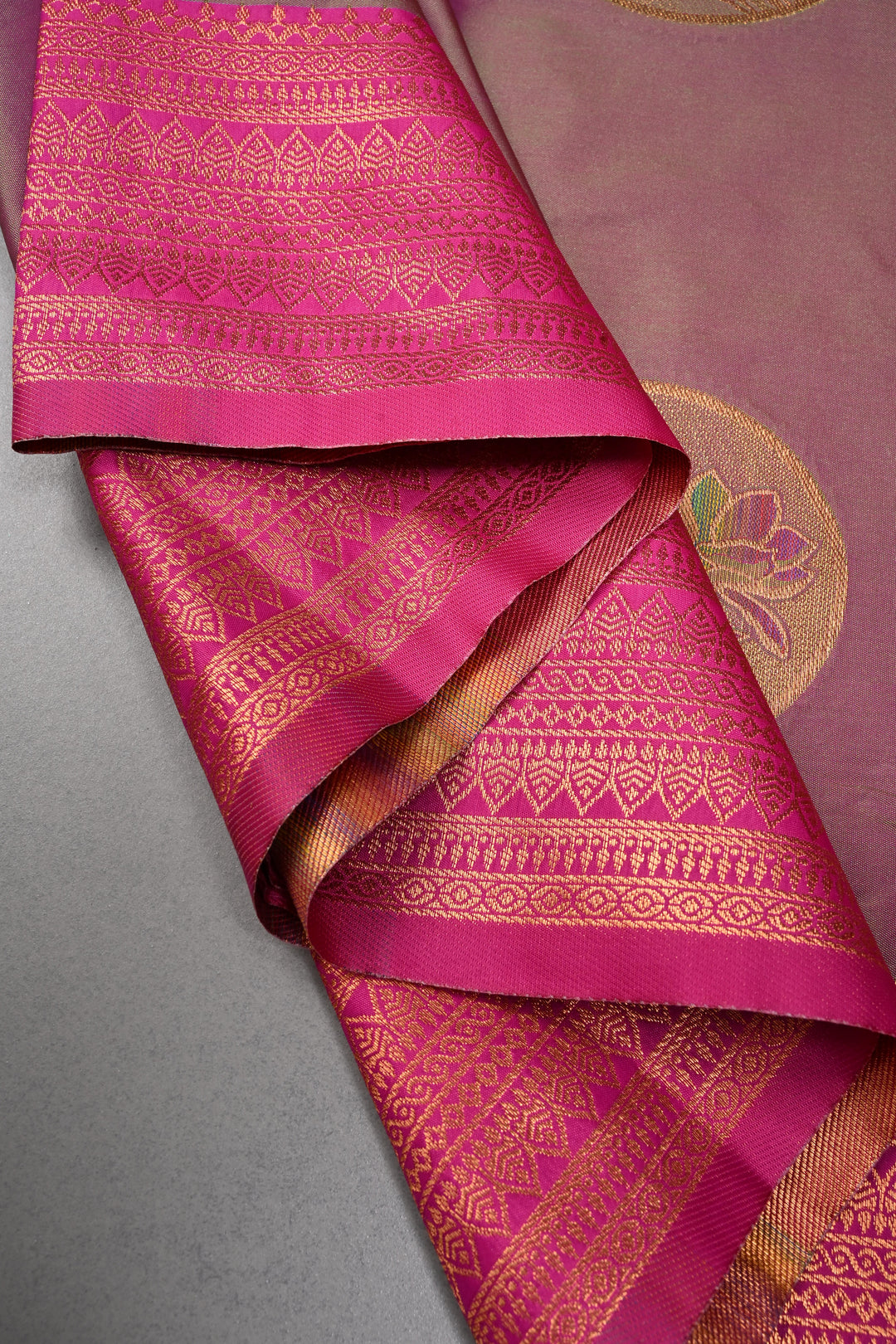 Green-Pink Dual tone Kanchi Semi Silk Saree with Meenakari Mandala Buttas and Contrast Zari Border | SHOBITAM