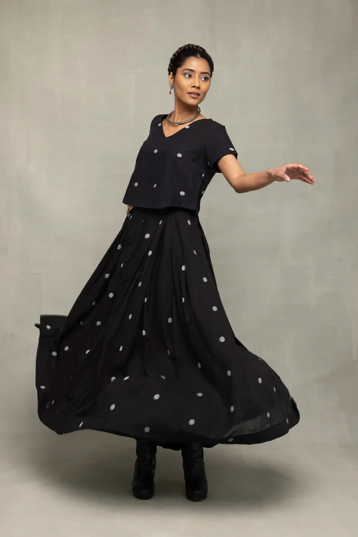 Black Polka Jamdani Skord | SHOBITAM