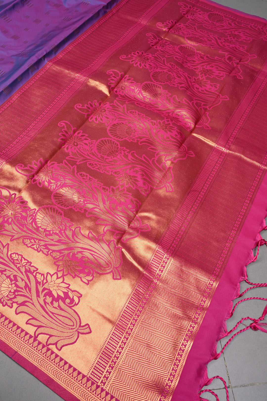 Purple Dual tone Kanchi Semi Silk Saree with Zari Buttas and Mandala Motifs on Zari Border | SHOBITAM