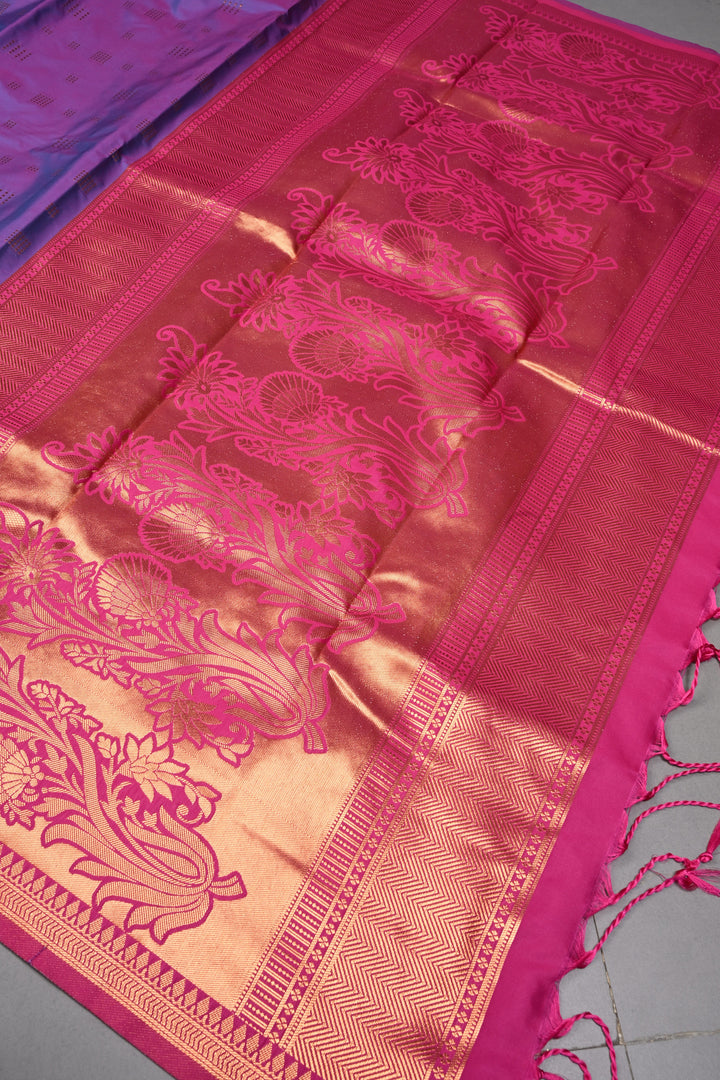 Purple Dual tone Kanchi Semi Silk Saree with Zari Buttas and Mandala Motifs on Zari Border | SHOBITAM