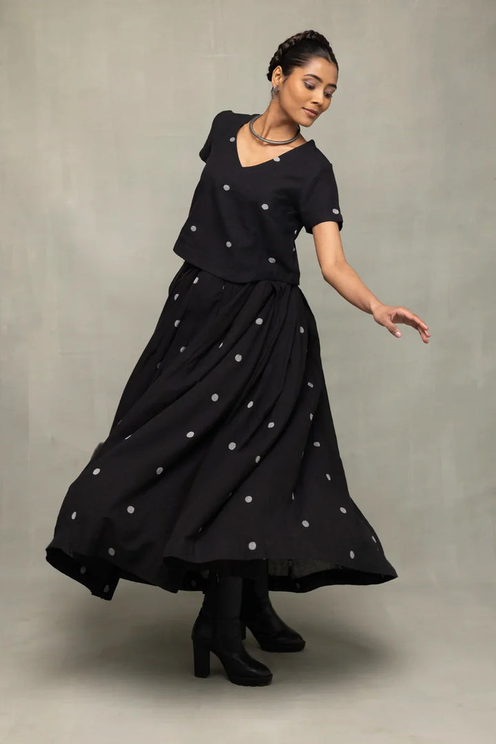 Black Polka Jamdani Skord | SHOBITAM