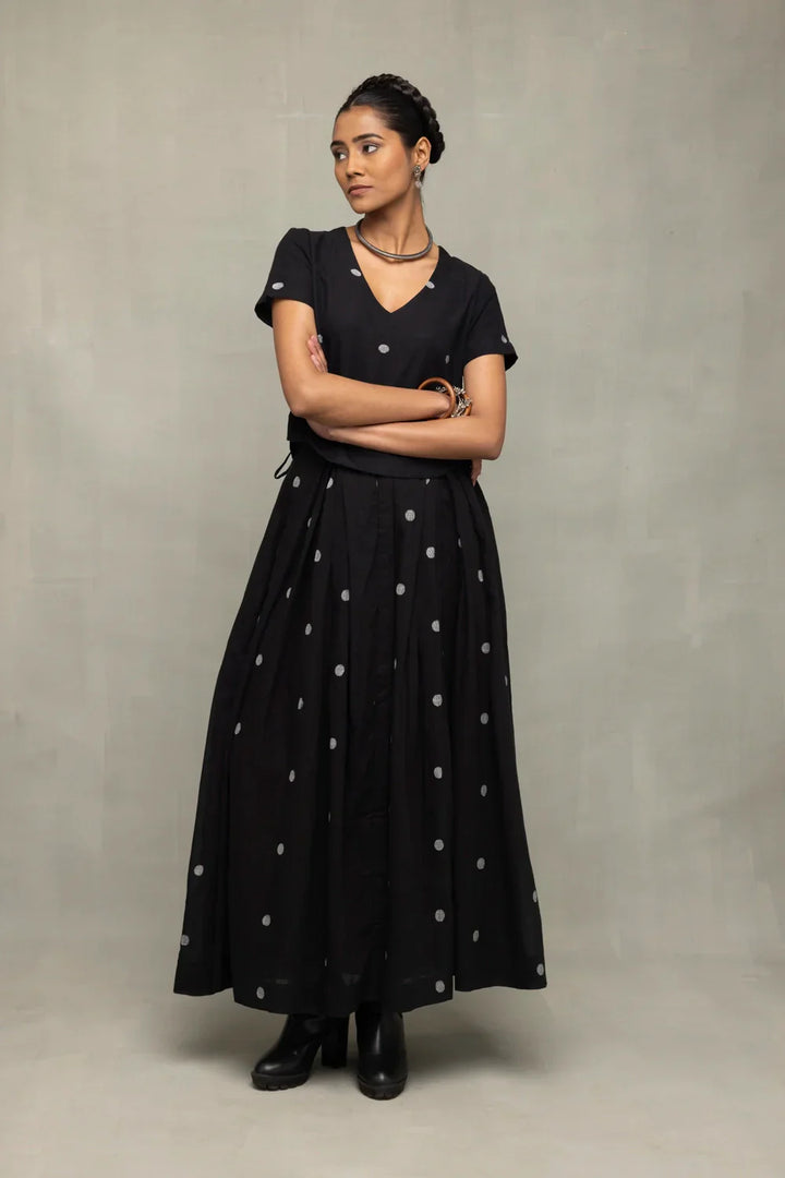 Black Polka Jamdani Skord | SHOBITAM