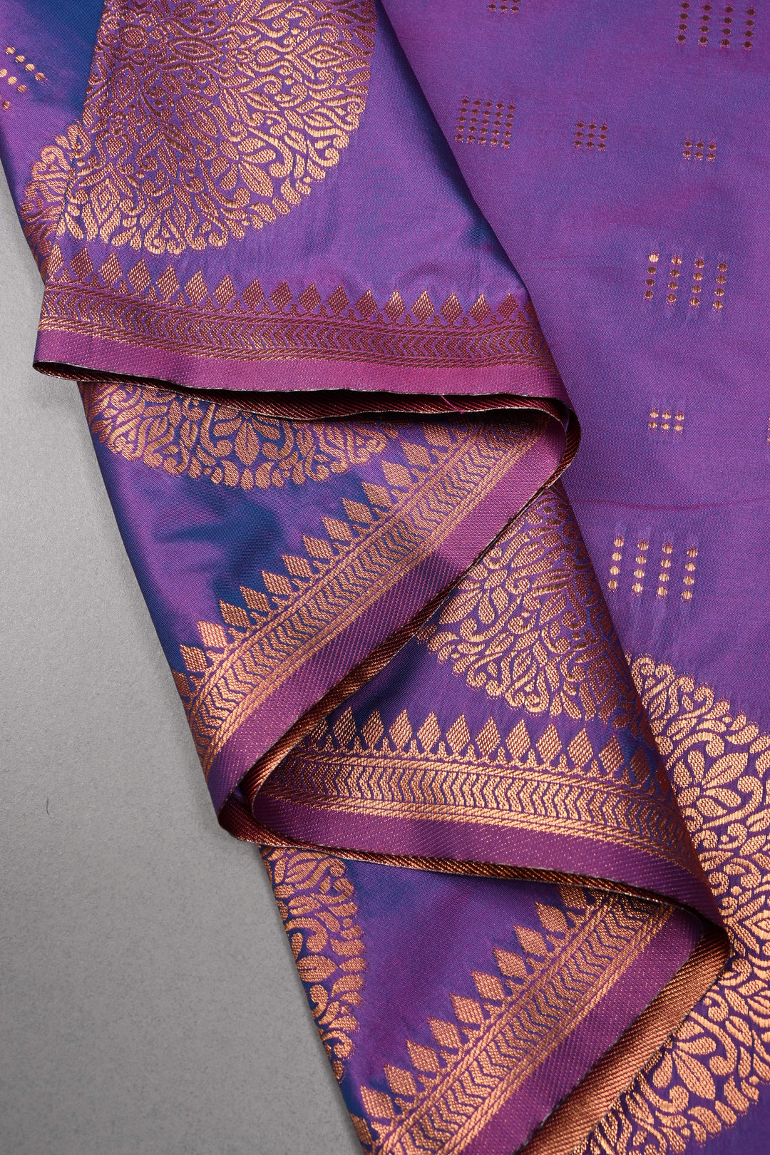 Purple Dual tone Kanchi Semi Silk Saree with Zari Buttas and Mandala Motifs on Zari Border | SHOBITAM