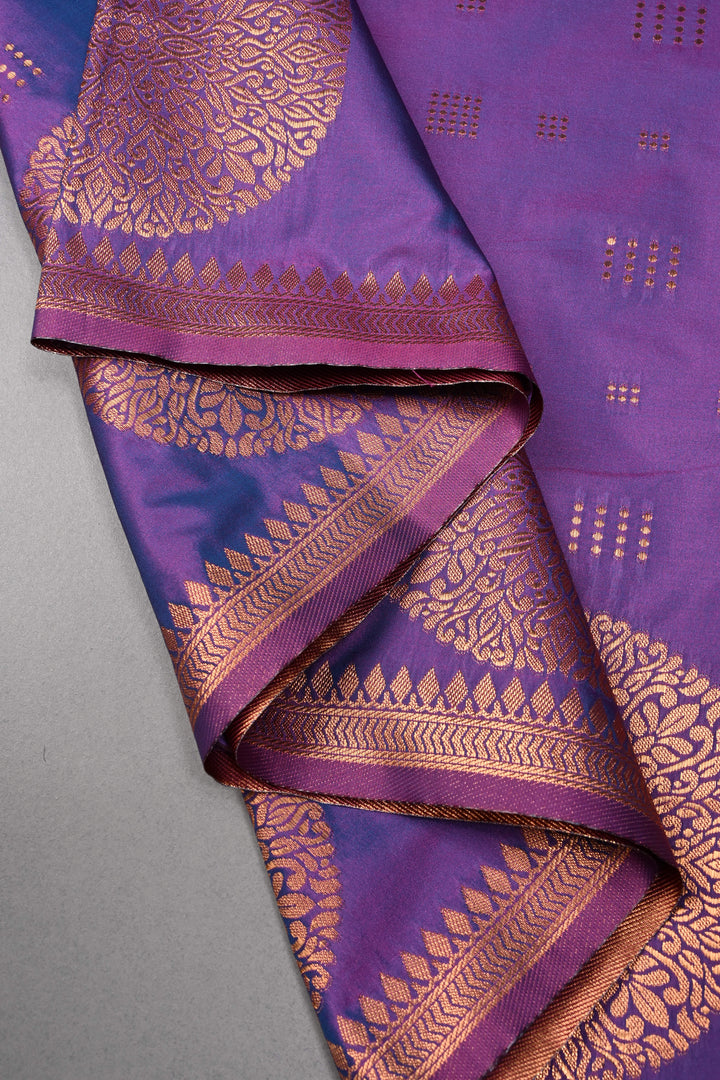 Purple Dual tone Kanchi Semi Silk Saree with Zari Buttas and Mandala Motifs on Zari Border | SHOBITAM