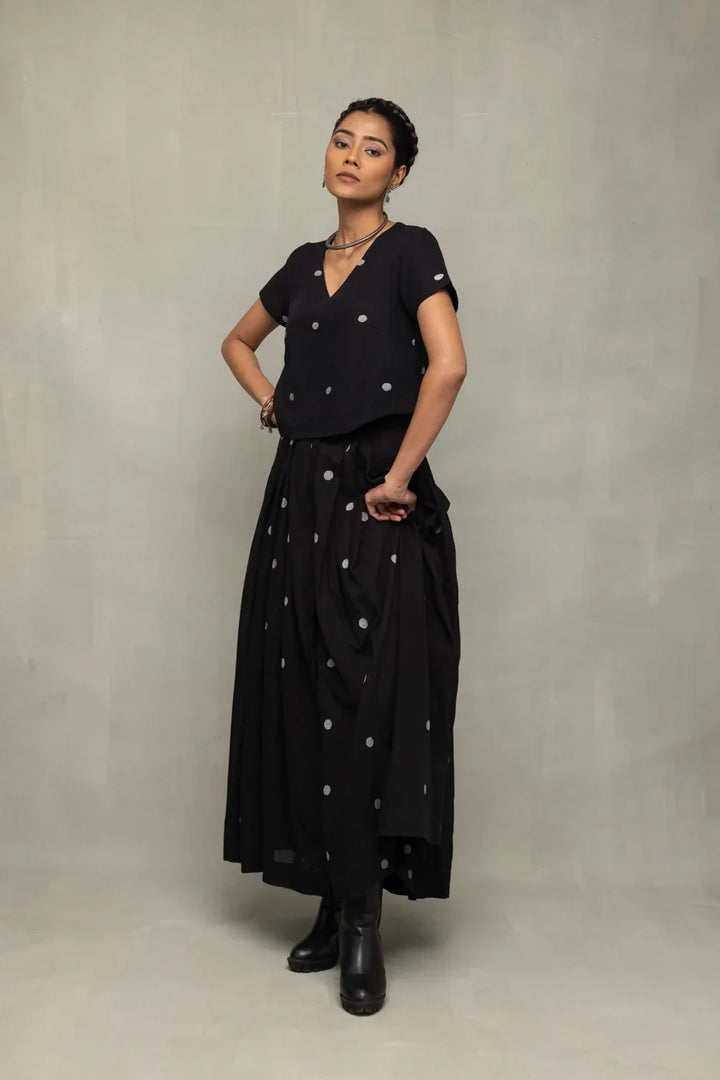 Black Polka Jamdani Skord | SHOBITAM