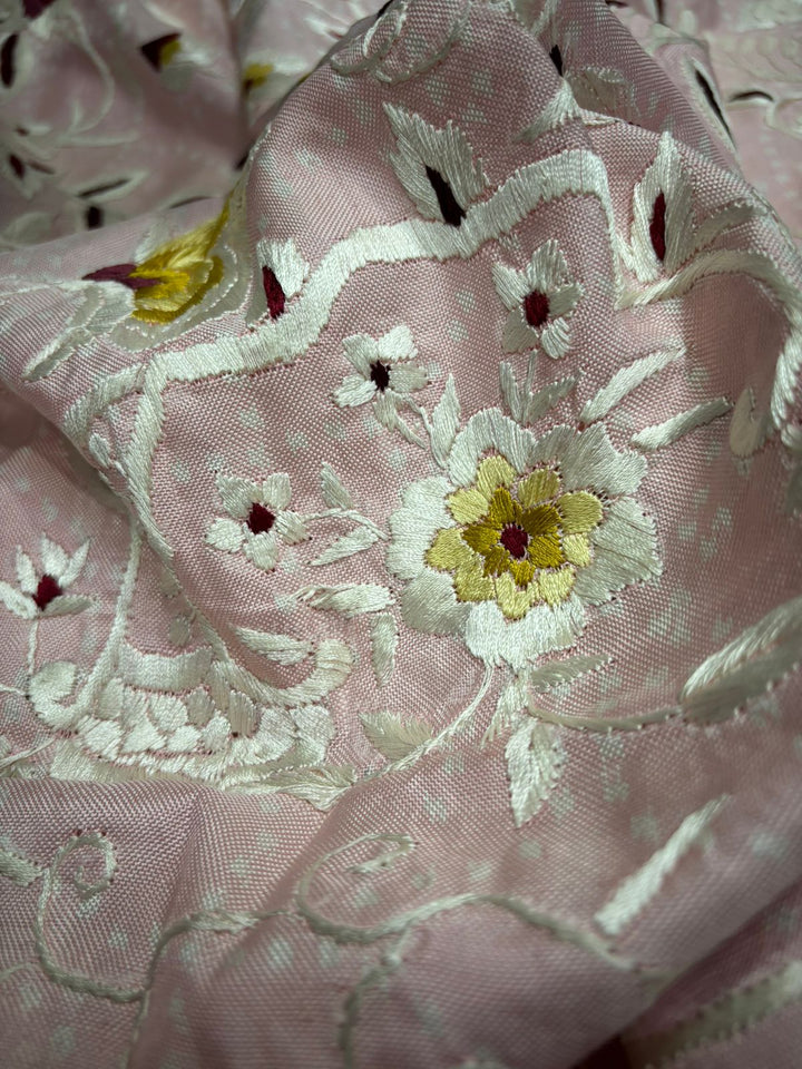 Authentic Double Ikkat Patan Patola Handwoven Saree in Blush Pink with Parsi Gara Hand Embroidery and Patli Pallu | SILK MARK CERTIFIED | SHOBITAM