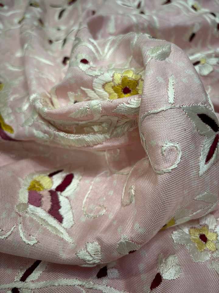 Authentic Double Ikkat Patan Patola Handwoven Saree in Blush Pink with Parsi Gara Hand Embroidery and Patli Pallu | SILK MARK CERTIFIED | SHOBITAM