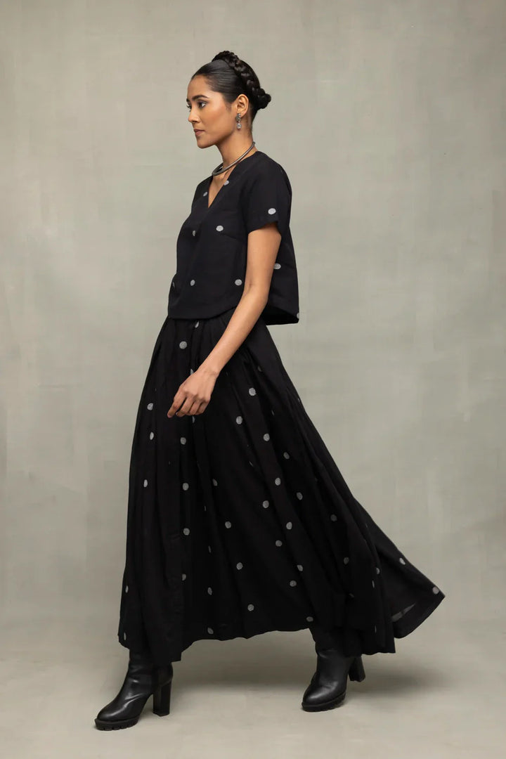Black Polka Jamdani Skord | SHOBITAM