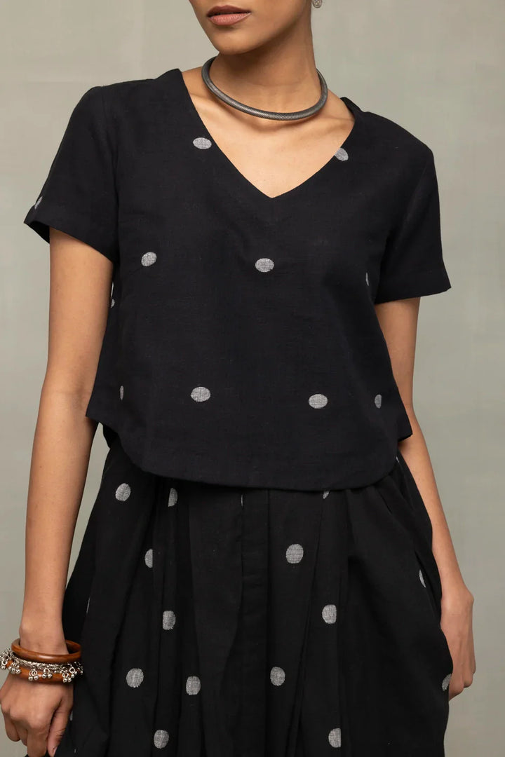 Black Polka Jamdani Skord | SHOBITAM