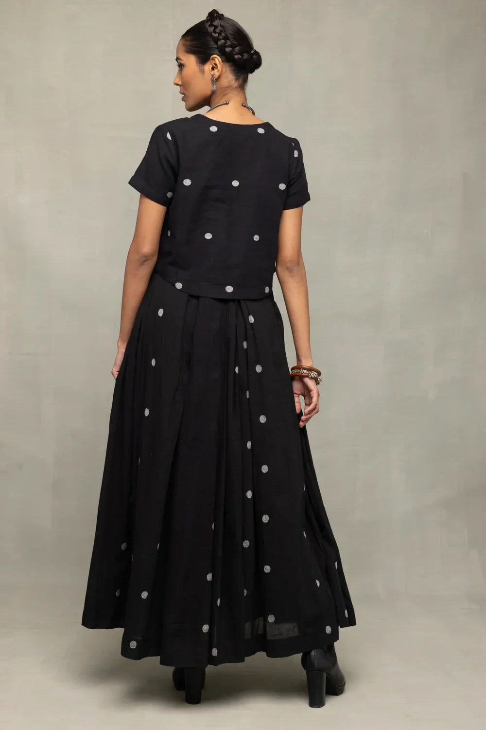 Black Polka Jamdani Skord | SHOBITAM