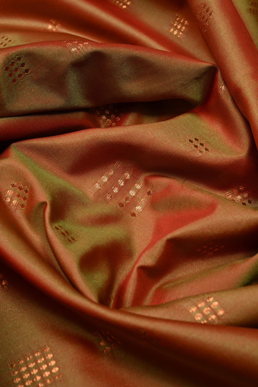 Green-Brown Dual tone Kanchi Semi Silk Saree with Zari Buttas and Mandala Motifs on Zari Border | SHOBITAM