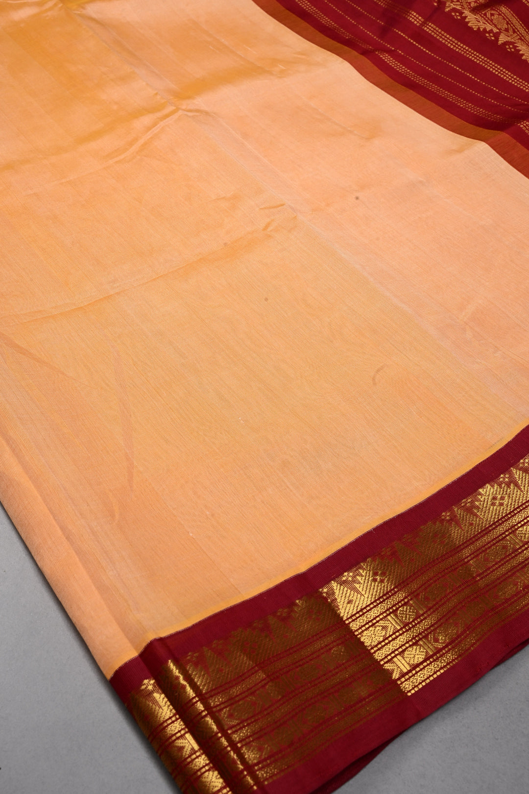 Mustard Yellow Korvai Kanchi Silk Cotton Handloom Saree with Checks Pattern and Contrast Zari Border