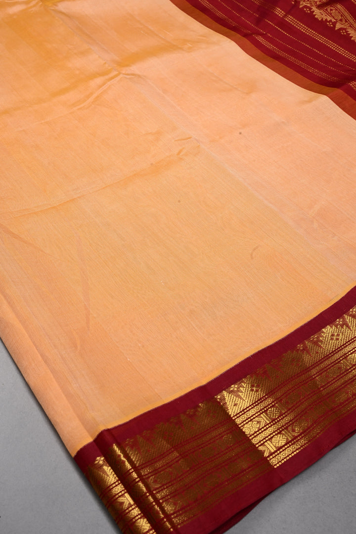 Mustard Yellow Korvai Kanchi Silk Cotton Handloom Saree with Checks Pattern and Contrast Zari Border